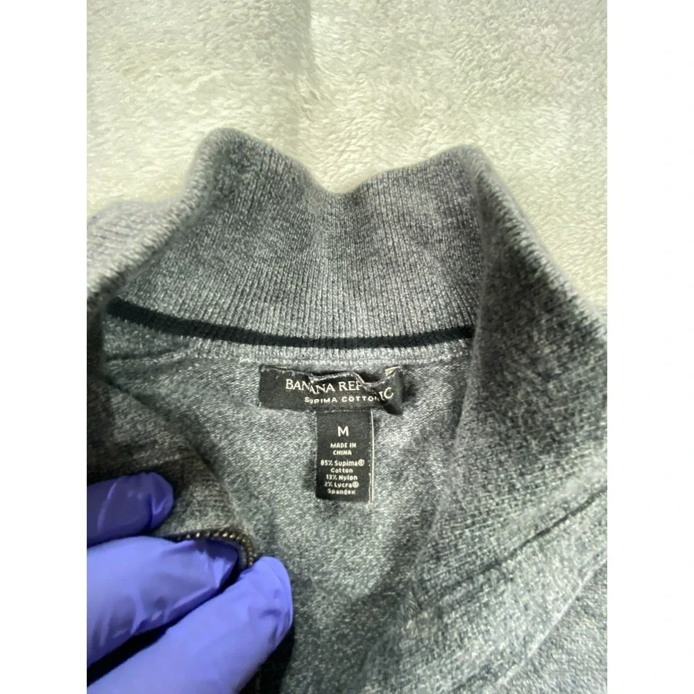 Banana‎ Republic Cardigan Sweater Mens M Gray Cotton Knit Full Zip Long Sleeve